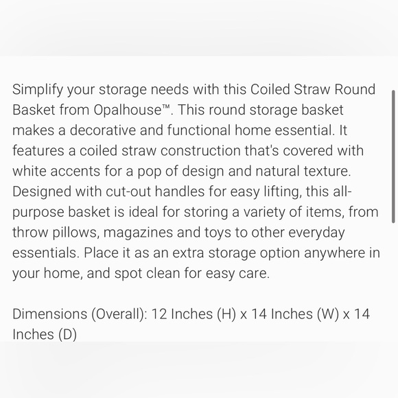 OPALHOUSE NWT Coiled straw round basket -large -12” - Picture 4 of 4